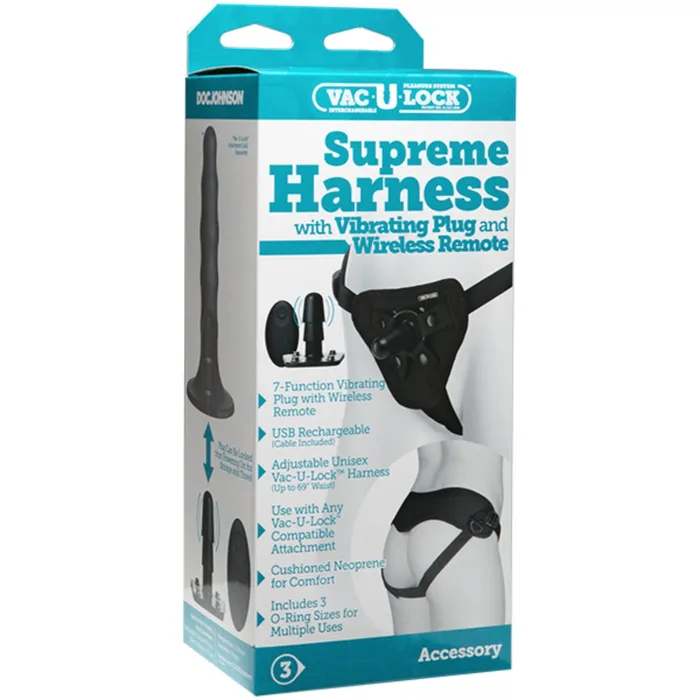 VacULock Supreme Harness With Vibrating Plug Wireless Remote Black VacULock Female Sex Toys