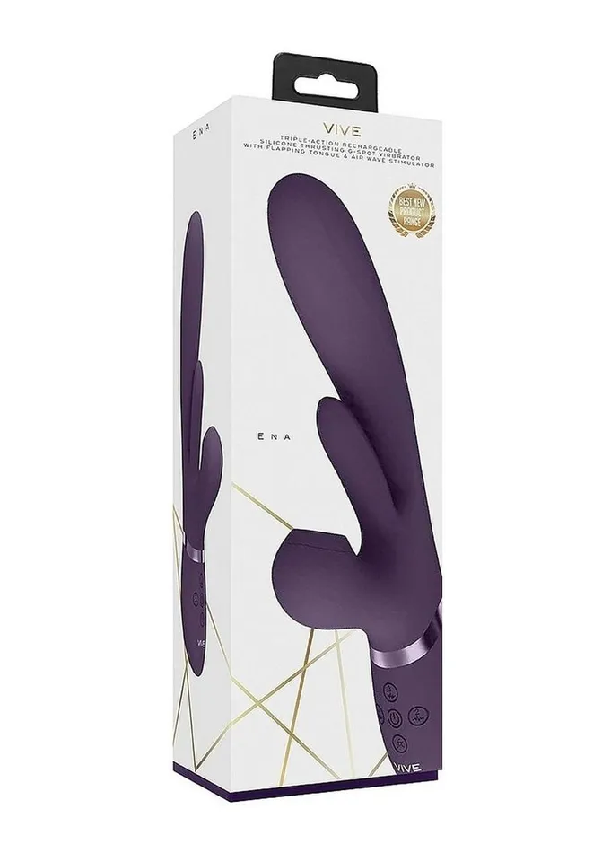 Vive Ena Rechargeable Silicone Triple Motor Thrusting GSpot with Flapper and Air Wave Clit Stimulation Vibrator Vive by Shots Female Sex Toys