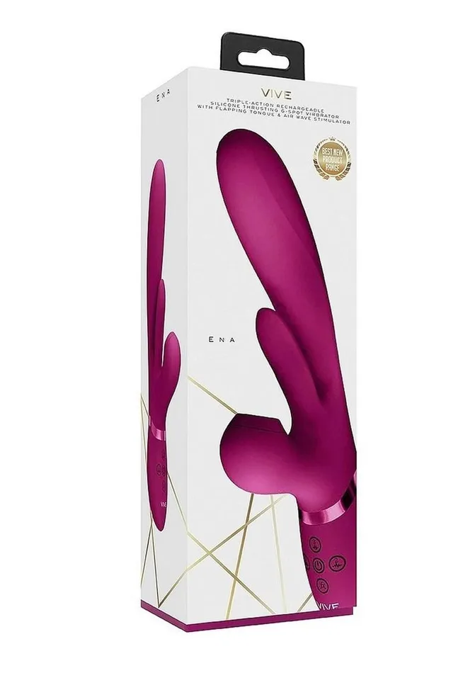 Vive Ena Rechargeable Silicone Triple Motor Thrusting GSpot with Flapper and Air Wave Clit Stimulation Vibrator Vive by Shots Female Sex Toys