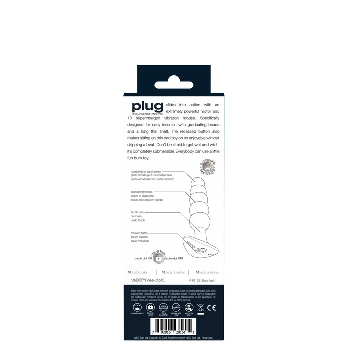 VeDO Anal Plug Rechargeable Anal Vibe Black Pearl VeDO Anal Plug Rechargeable Anal Vibe Black Pearl